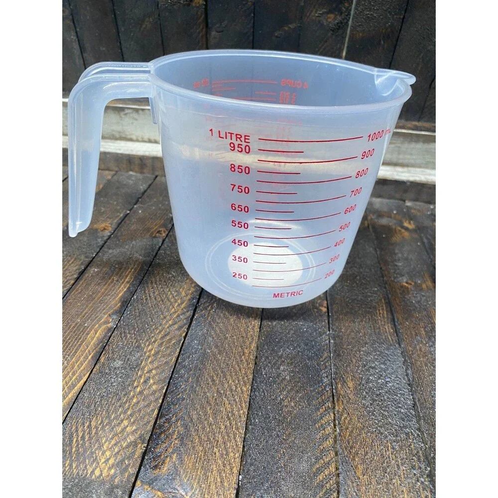 4-Cup Plastic Measuring Cup With Handle Metric & Standard L, ml, oz, Cups